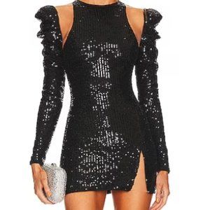 Michael Costello Canal Black Sequins Mini Dress